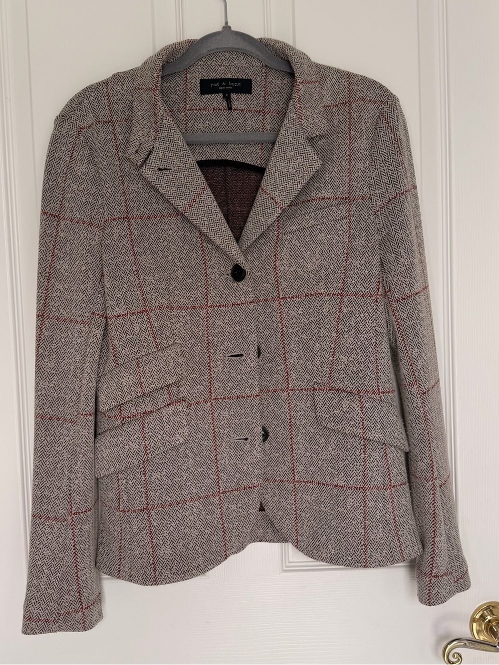Rag & Bone Slade Blazer Size 2 Herringbone Windowpane Plaid Stretch Fall